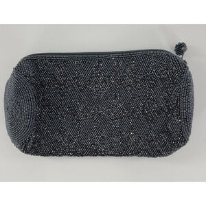 Genie Black Silver Beaded Clutch Evening Party Purse Gatsby Cylinder 8‎ x 3.5"